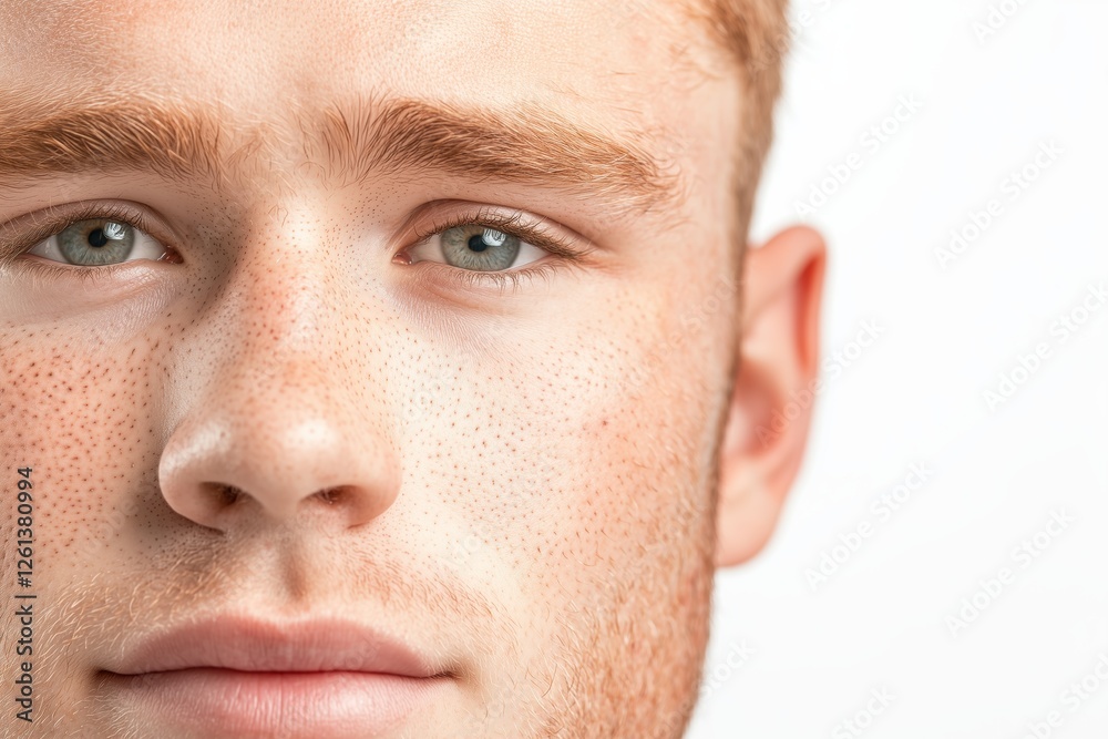 Fototapeta premium Confident Young Man with Vitiligo and Freckles Close Up Portrait Showcasing Unique Textured Skin