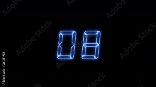 08 eight neon lighting text with neon animation on black background, neon linear number eight and colorful cloud glowing with blue neon light, abstract black background.