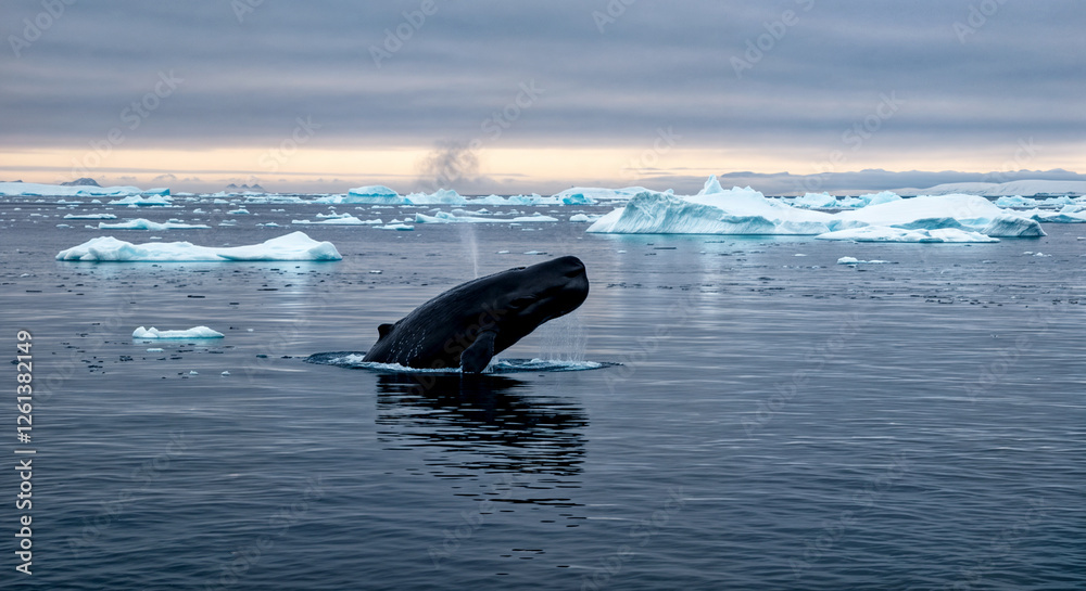 Fototapeta premium A sperm whale emerging on the water surface in an arctic ocean