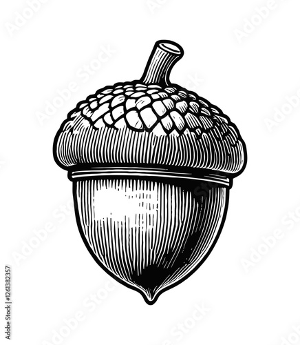acorn engraving black and white outline