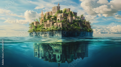 The sunken city of atlantis holds secrets of a mythical civilization now beneath the sea. Ancient Sunken Civilizations. Illustration
