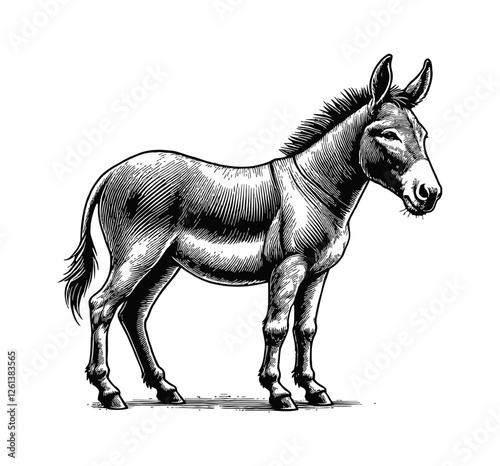 donkey engraving black and white outline