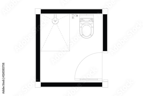 2d layout plan of bathroom interior design, black lines on white, isolated. Set 10