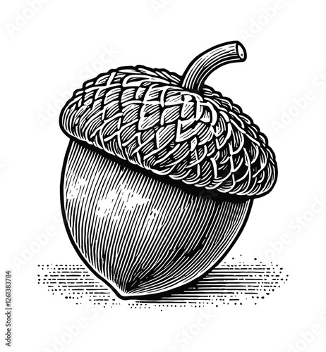 acorn engraving black and white outline