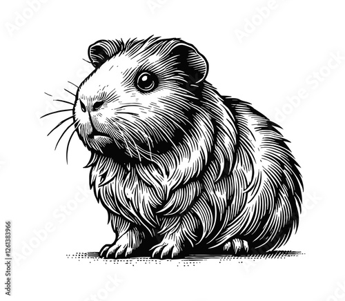 guinea pig engraving black and white outline