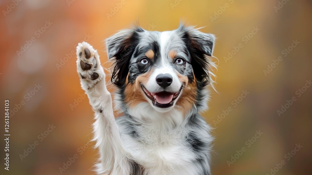 Adorable Australian Shepherd Puppy Raising Paw: A Symbol of Joy and Friendship Adorable Australian Shepherd Puppy Raising Paw: A Symbol of Joy and Friendship