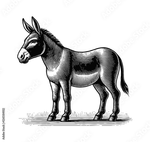 donkey engraving black and white outline