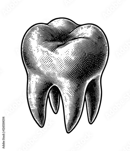 single human tooth engraving black and white outline