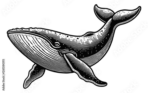 whale engraving black and white outline