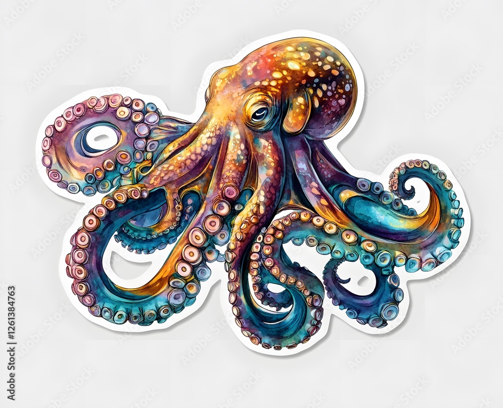 Fototapeta premium Vibrant Watercolor Octopus Artistic Illustration