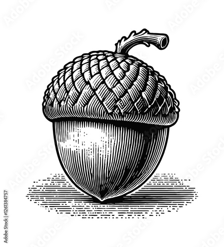 acorn engraving black and white outline