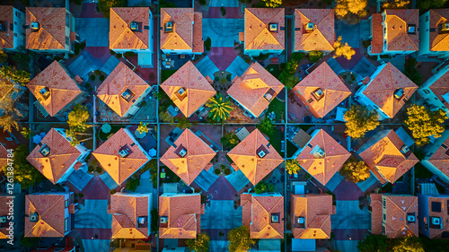 Photography Aerial of Las Vegas Suburban Neighborhood at Golden Hour