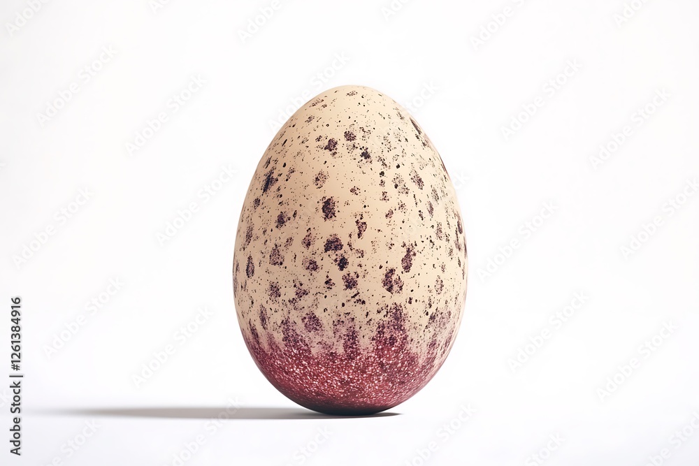 A single speckled egg with a unique pattern, isolated on a white background. A single speckled egg with a unique pattern, isolated on a white background.