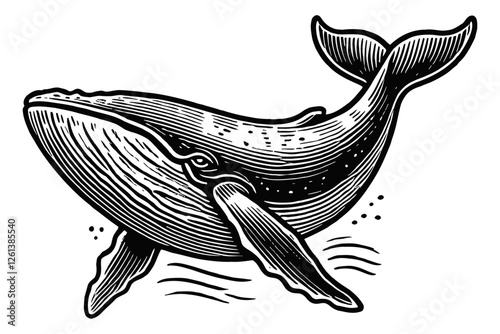 whale engraving black and white outline