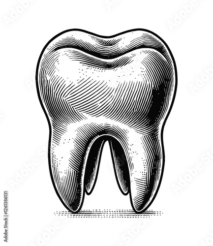 single human tooth engraving black and white outline