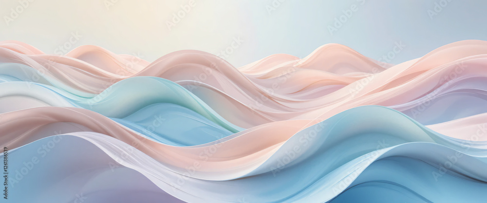 Fototapeta premium Abstract gradient waves in pastel colors with soft shadows, creating a layered and flowing 3D effect