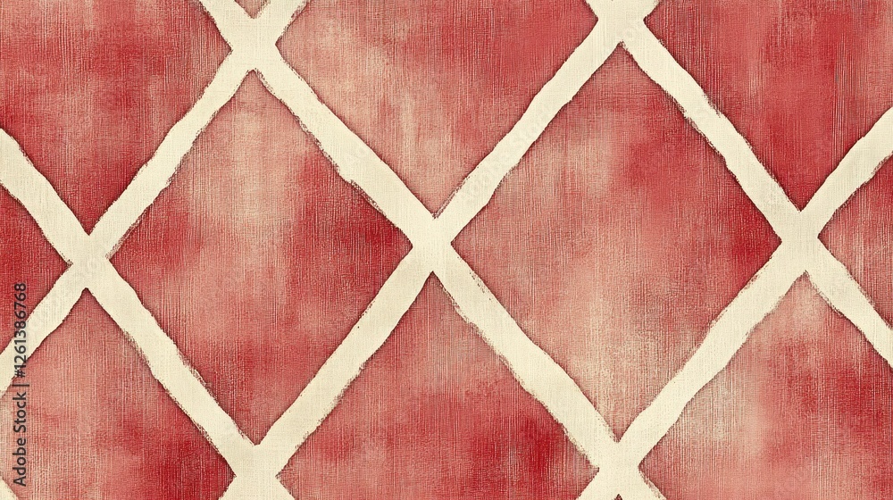Crimson Lattice: A Textured Red and Cream Diamond Pattern Crimson Lattice: A Textured Red and Cream Diamond Pattern