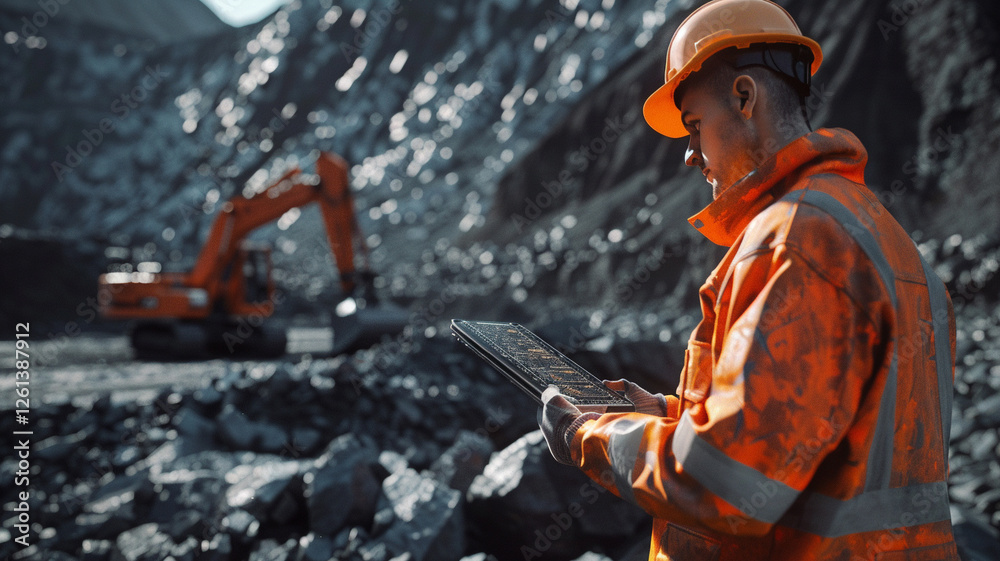 A mining engineer conducts a safety inspection at a mineral extraction site, checking the integrity of structural supports and ensuring that all equipment is functioning properly A mining engineer conducts a safety inspection at a mineral extraction site, checking the integrity of structural supports and ensuring that all equipment is functioning properly