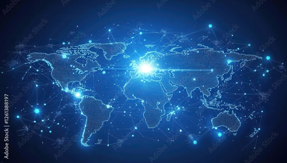Fototapeta premium High-Tech Digital Global Map with Connection Lines and Bright Light Effects for Data Visualization and Modern Technology Concepts