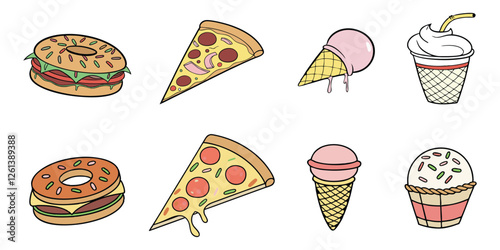 Food flat Illustration Icons set, Food Vector Art Illustration Clipart. set of food Illustration bundle	