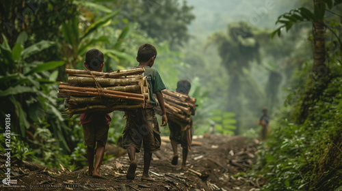 In Guatemala?s countryside, young helpers gather firewood, braving long distances and heavy loads to ensure their families have fuel for cooking. photo