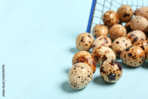 Fresh quail eggs spilling f...