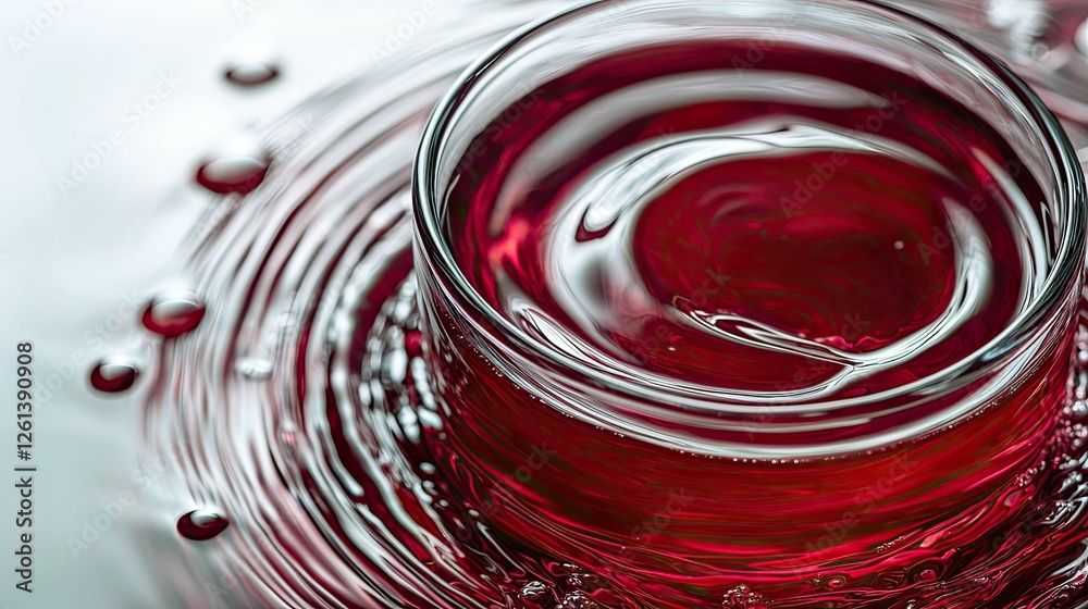 Fototapeta premium Crimson Liquid Swirl: Abstract Macro Photography of Red Drink in Glass