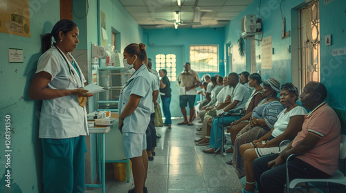 In Belize, a nurse cares for a line of patients at a small clinic, offering essential medical attention despite the lack of supplies and resources.