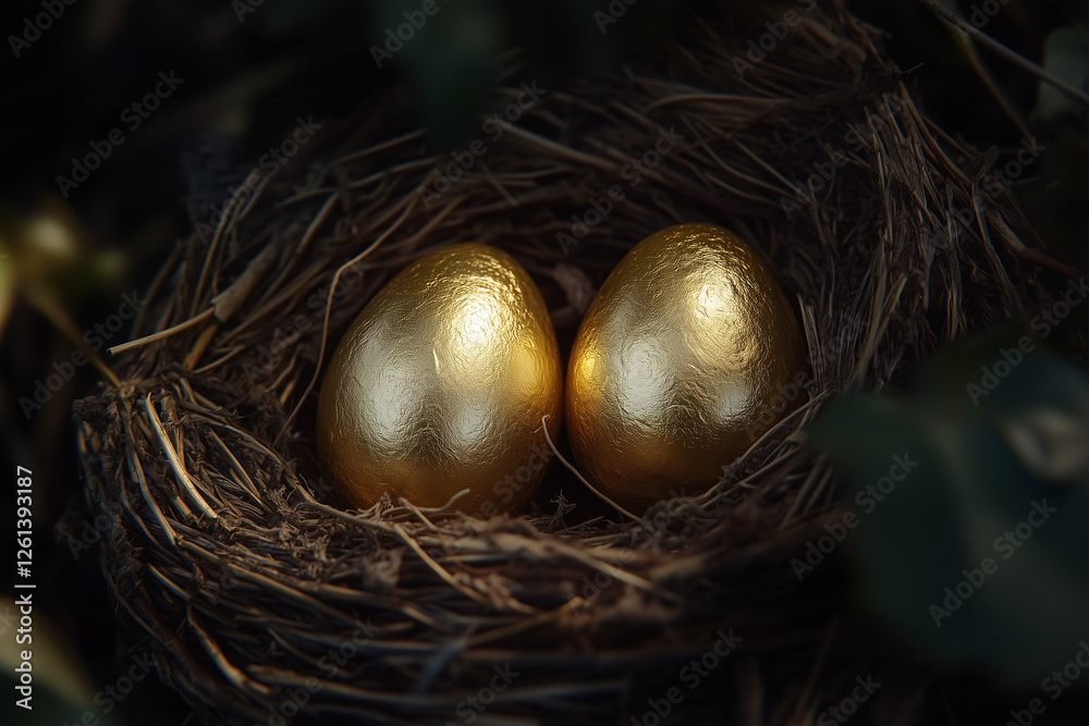 Golden Eggs in a Nest Isolated Black Golden Eggs in a Nest Isolated Black