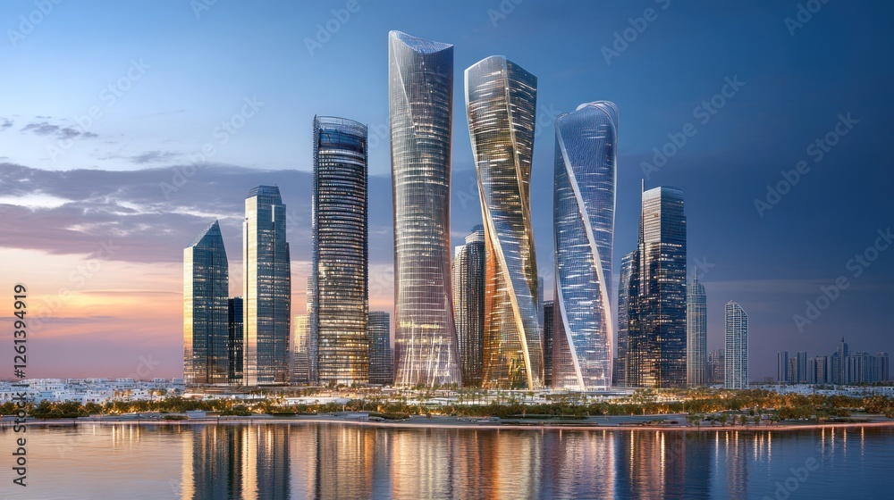 Obraz premium Modern Skyscrapers Dubai Skyline Dawn