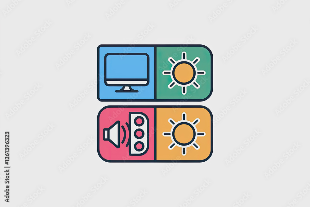 Display & Sound Settings in a Playful, Colorful Design against a Light Gray Backdrop Display & Sound Settings in a Playful, Colorful Design against a Light Gray Backdrop