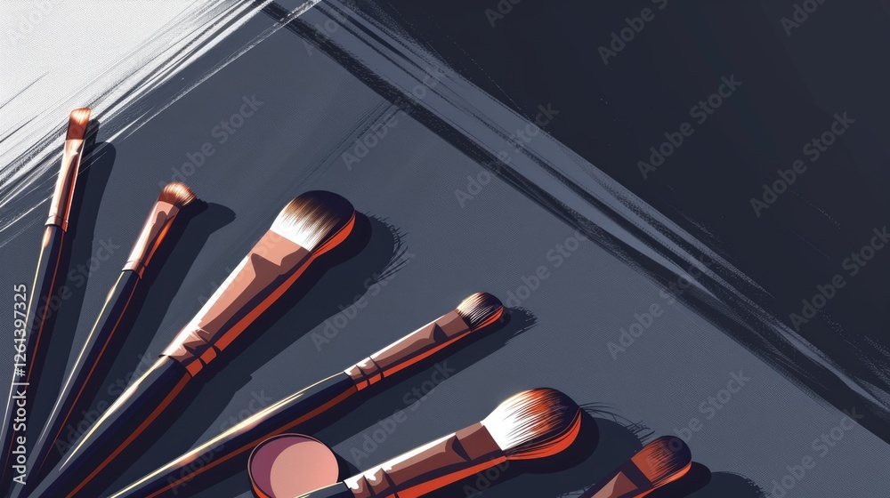 Naklejka premium Elegant makeup brushes and blush powders on artistic background
