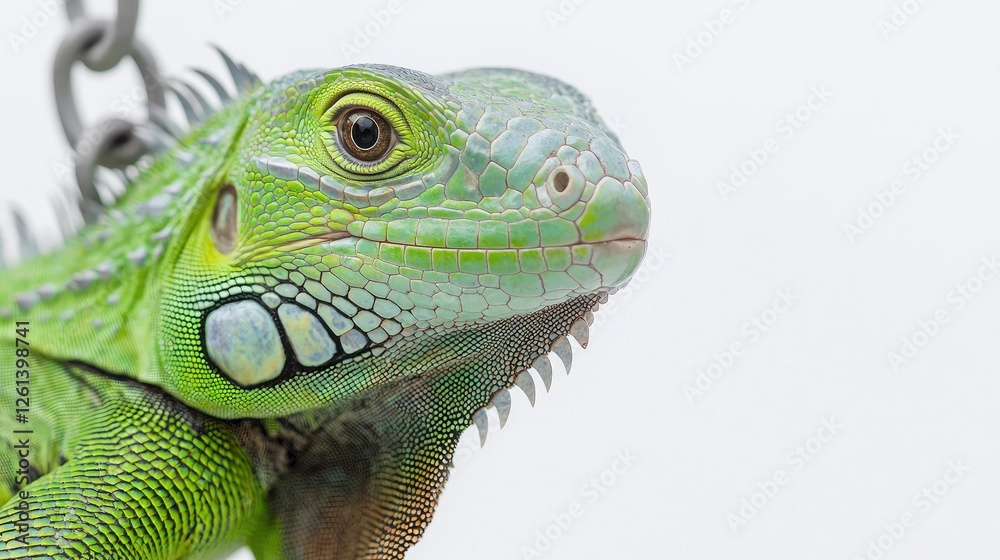 Green iguana portrait, studio shot, white background, reptile pet Green iguana portrait, studio shot, white background, reptile pet