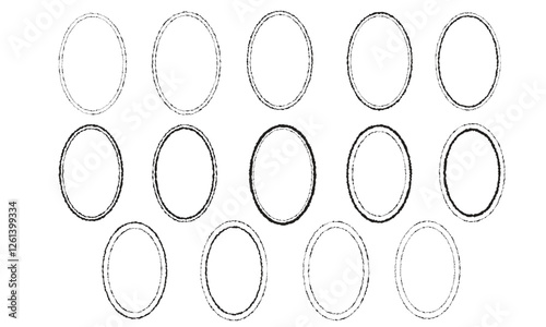 Rough Edge Oval Frames, Hand Drawn Borders, Grunge Ink Frames, Invitation Borders for Wedding Invites, Greeting Cards, Card Making, Scrapbooking. Black Round Vector Frames and Borders