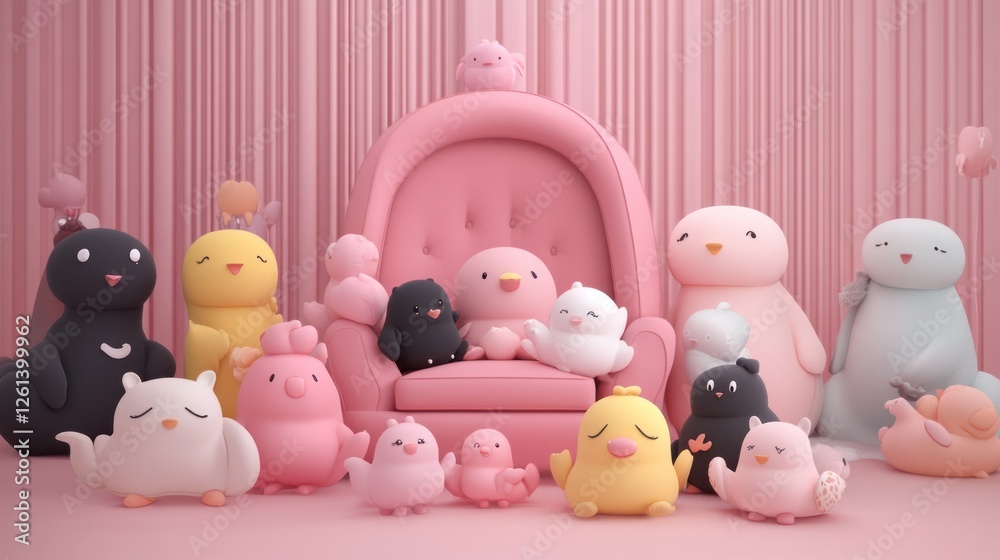 Obraz premium Cute animals on pink throne room