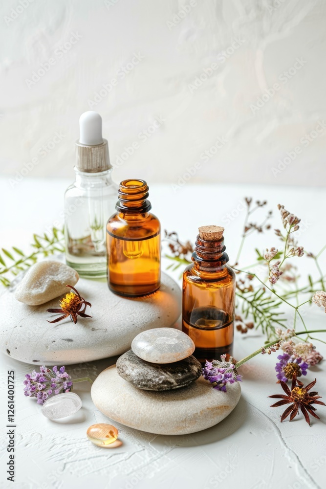 Aromatic essential oils and botanical ingredients. Wellness, beauty and spa background Aromatic essential oils and botanical ingredients. Wellness, beauty and spa background