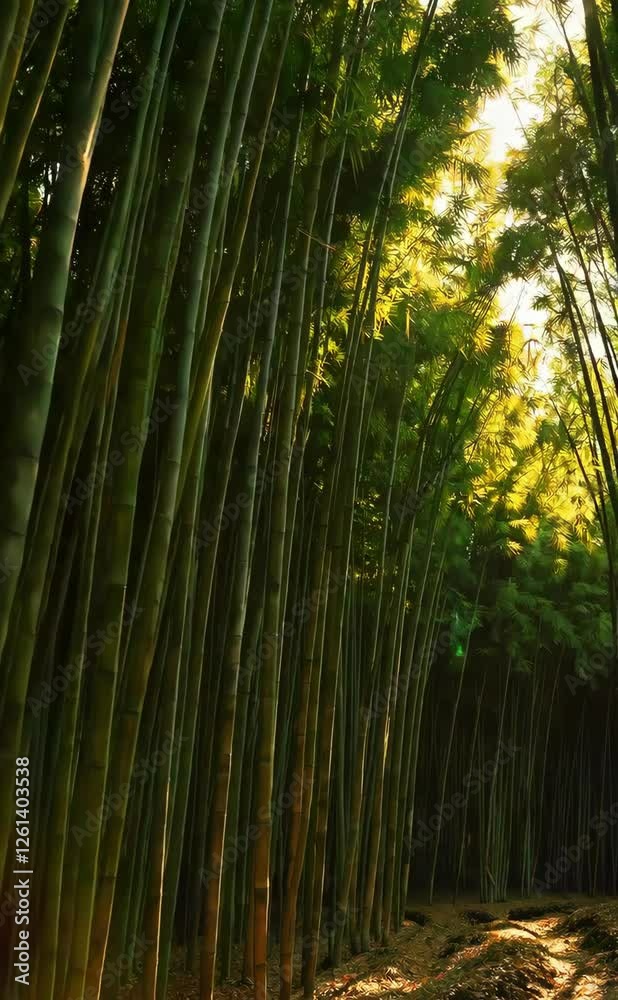 Tall bamboo stalks sway gently in the breeze, illuminated by warm sunlight filtering through the dense canopy. The tranquil atmosphere invites relaxation and reflection in nature's embrace. Tall bamboo stalks sway gently in the breeze, illuminated by warm sunlight filtering through the dense canopy. The tranquil atmosphere invites relaxation and reflection in nature's embrace.