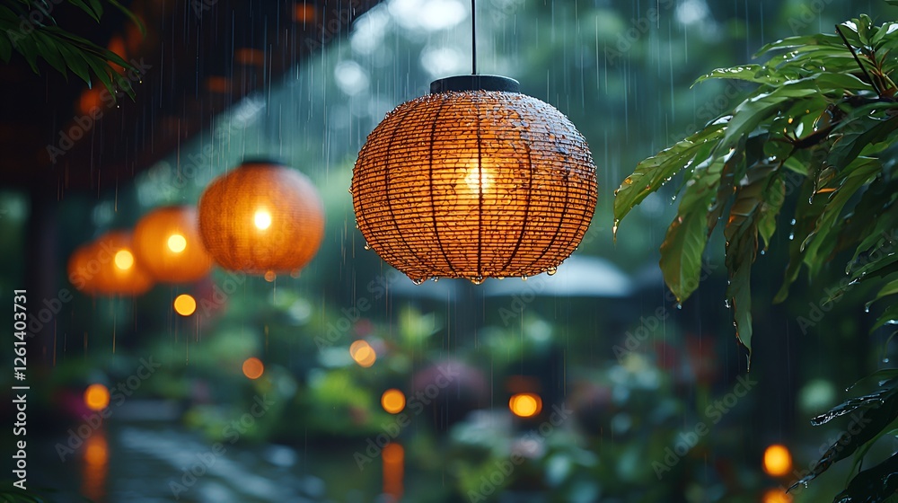 Rain, lanterns, garden, night, ambiance, relaxation, outdoor, lighting, tropical, serenity Rain, lanterns, garden, night, ambiance, relaxation, outdoor, lighting, tropical, serenity