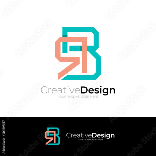 R and B logo design combination, business icon template