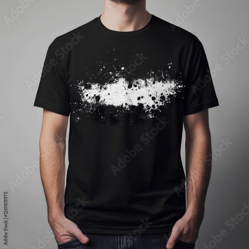 Black T-Shirt with Grunge Style White Paint Splash Design photo