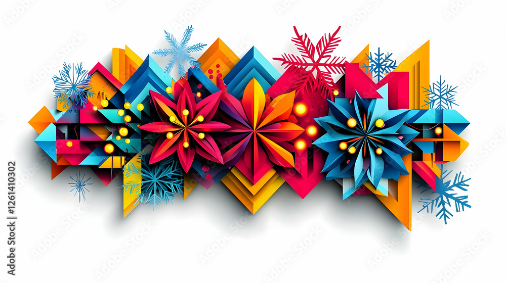 Obraz premium Festive Winter Geometric Floral Design; Holiday Banner; White Background; Celebration