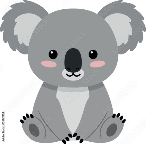 Cute koala character in flat design style with friendly expression and soft colors, vector art