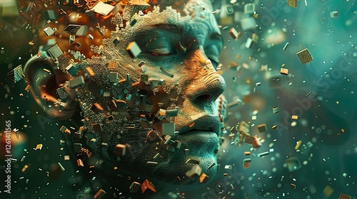Fragmented self portrait digital art, dissolving identity concept