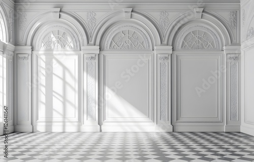 Elegant White Room With Ornate Wall Paneling