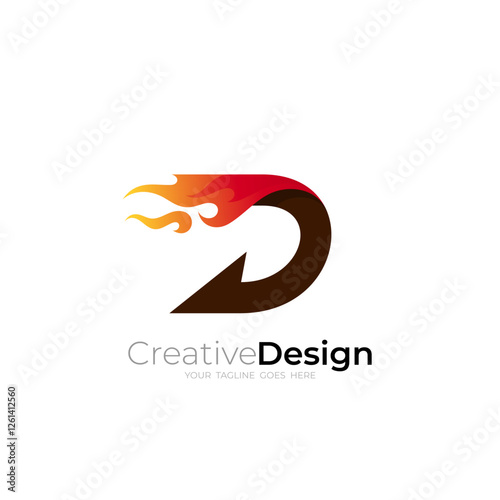 D logo and flame design combination, speed logo and delivery express