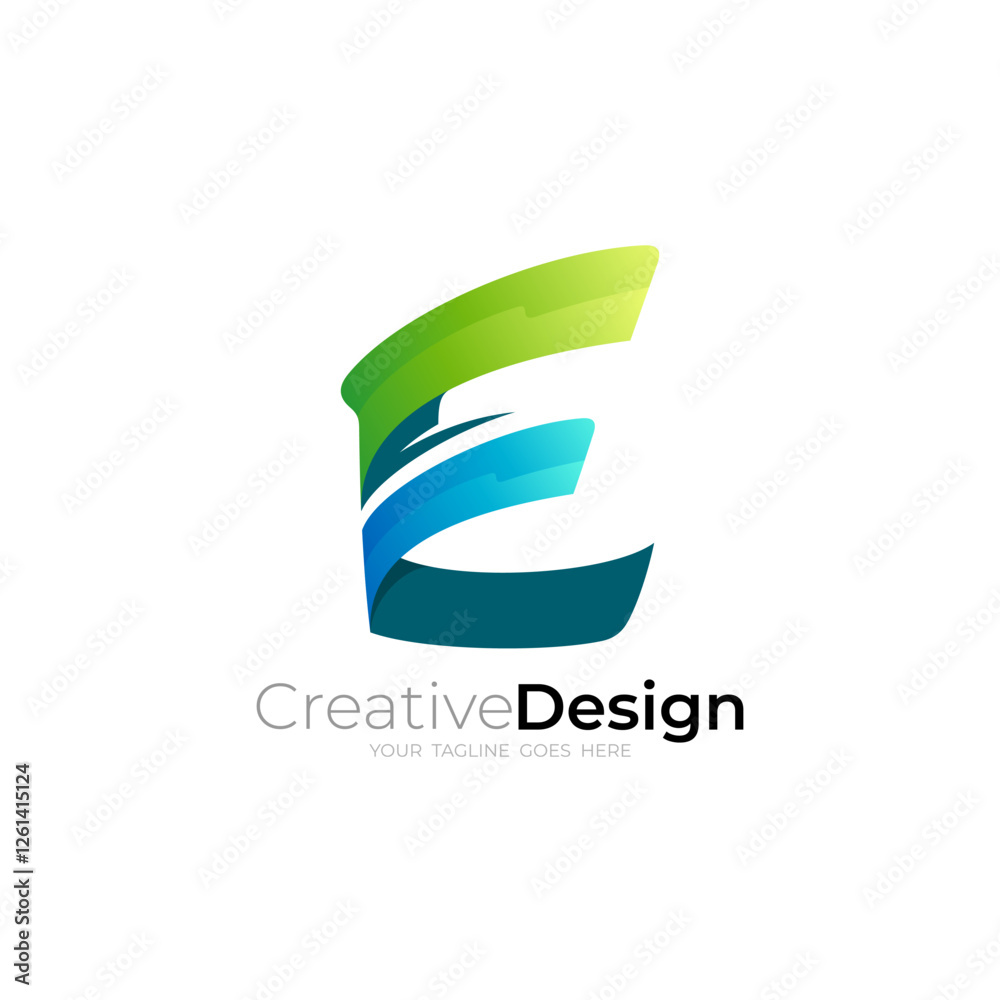 E logo with 3d colorful design template, business icon E logo with 3d colorful design template, business icon