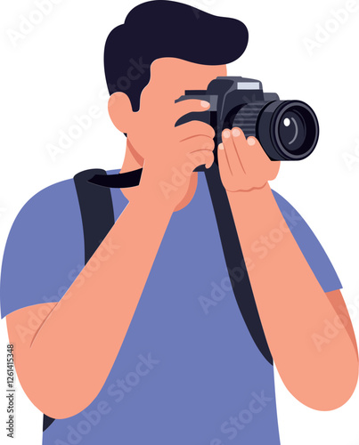 Photographer capturing a moment in flat design style with vibrant colors and detailed vector art