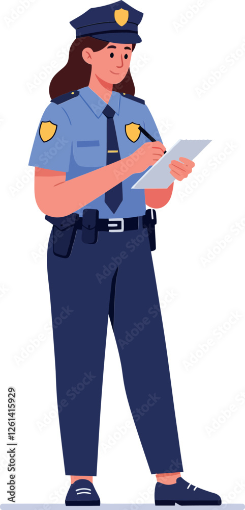 Police officer standing and writing notes in a flat, minimal style vector illustration Police officer standing and writing notes in a flat, minimal style vector illustration