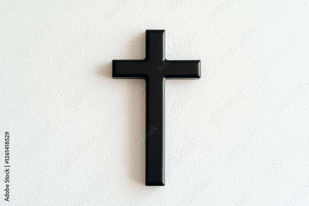 Black cross is hanging on a white wall Black cross is hanging on a white wall