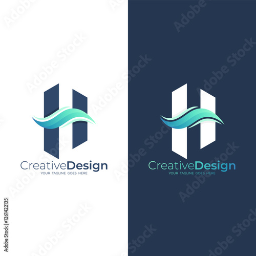 Letter H logo and water wave design combination, ocean logos